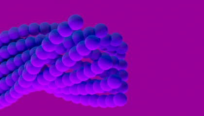 Abstract composition of blue spheres creating dynamic shapes on a purple background