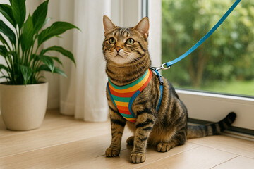 cat with leash
