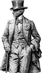 Obraz premium Vintage gentleman in engraving style for retro design and decor