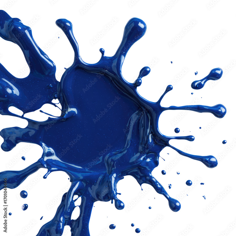 Poster a vibrant splash of deep blue paint explodes against a transparent background, creating a dynamic an