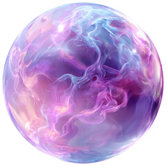 A transparent sphere filled with swirling purple and blue smoke, creating a mystical and ethereal effect. background removed