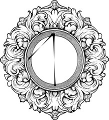 Symmetric vintage hand drawn engraving of ornate floral frame design for decorative use