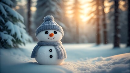 Fototapeta premium Cute snowman winter holiday christmas snow scene