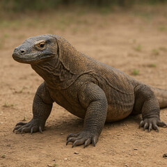 Obraz premium The Komodo dragon, the ancient dragon of Indonesia, is the world's largest lizard. With a body that can reach 3 meters in length, sharp teeth, and poisonous saliva, it is a deadly predator in the wild