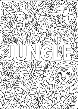 hand drawn vector illustration of jungle doodle art coloring page for kids line art