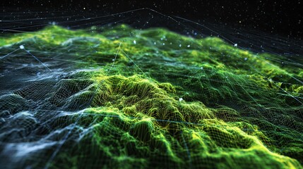 3D satellite radar imaging Earth's surface from polar orbit, with digital elevation model overlay in photo. stock image, hd qualit