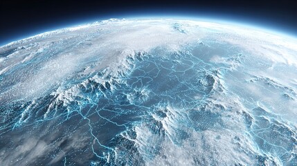 3D satellite radar imaging Earth's surface from polar orbit, with digital elevation model overlay in photo. stock image,