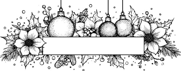 Vintage holiday decoration with christmas ornaments and festive floral arrangement