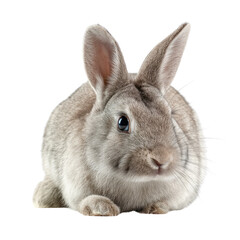Obraz premium Adorable grey rabbit with long ears, sitting against a transparent background. background removed