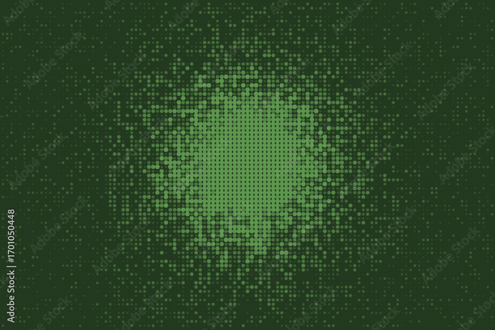 Fototapete abstract dark green background with a radial light green pixelated pattern, featuring a modern digit