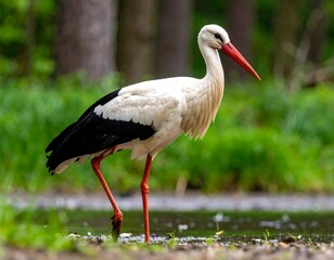 White stork wading in shallow water (2)