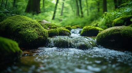 Moss-Covered Rocks & Stream