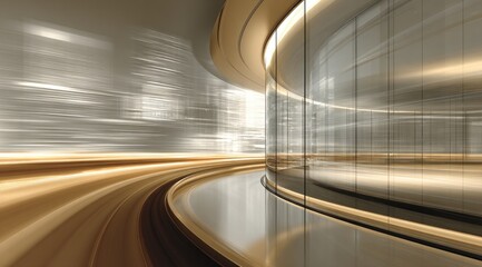 Obraz premium Modern, curved architectural interior with city blur