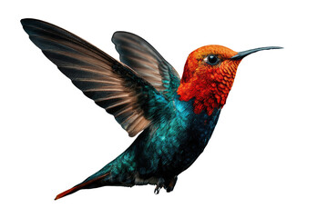 Fototapeta premium A vibrant hummingbird in flight, showcasing its iridescent plumage against a transparent background. background removed