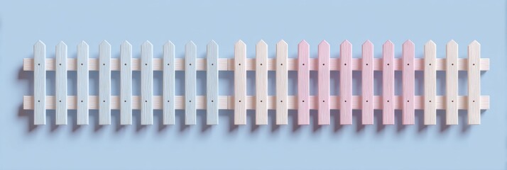 Colorful Wooden Picket Fence Against a Light Blue Background Creating a Playful and Modern Decor Accent for Various Settings