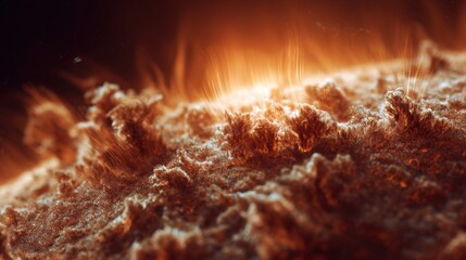 Close-up of a massive sunspot cluster on the solar surface, revealing magnetic field lines and sharp solar granules. stock image, 