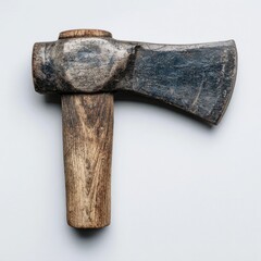 Ancient axe, weathered wood handle