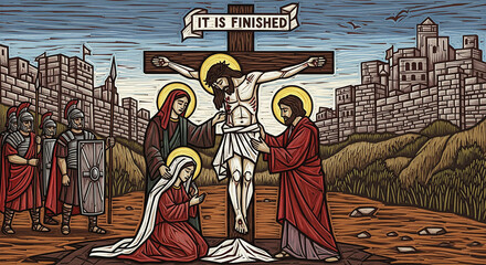 John 19 The  Moment It Is Finished rinocut print style