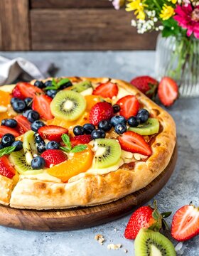 A delectable fruit pizza
