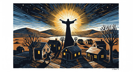 2 Peter 3 The  Day of the Lord rinocut print style