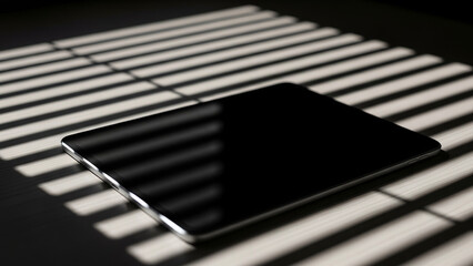 Silent Screen: Modern Tablet Bathed in Dramatic Diagonal Light and Shadow