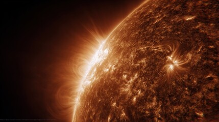 High-resolution image of the Sun's surface captured by the Solar Dynamics Observatory, showing swirling plasma, granulation texture, and active sunspots. stock image, hd quality