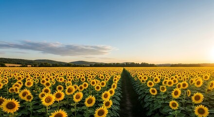 Fototapeta premium Sunflowers Field at Sunset.