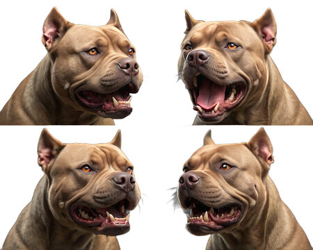 Angry Pitbull Faces PNG Set &ndash; Realistic Snarling Dog Expressions, Guard Dog Illustrations, Transparent Background