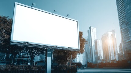 Blank Billboard Against Modern Cityscape: Advertising Opportunity for Outdoor Marketing and Urban Promotion