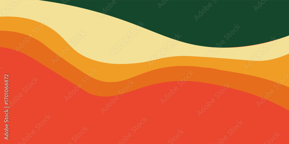 Poster abstract background with curve and wave in layer of color from orange to dark green can be use for t