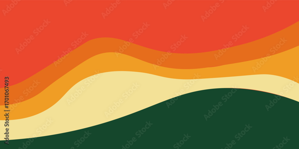 Poster abstract background with curve and wave in layer of color from orange to dark green
