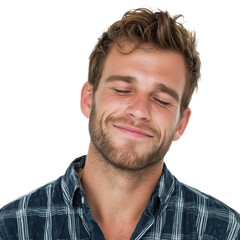 Fototapeta premium Close-up portrait of a young man with eyes closed, peaceful expression. background removed