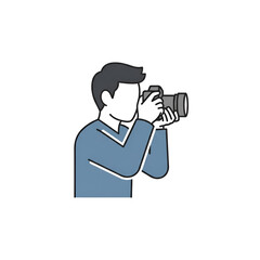 Vector illustration of a male photographer holding a digital camera, isolated on a white background for creative concepts