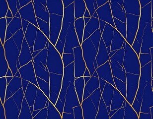 Gold branches on deep blue background, repeating pattern