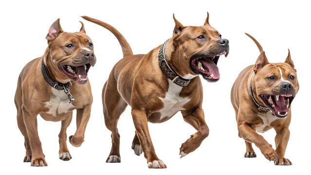 Attack Stance Pitbull PNG Set &ndash; Realistic Aggressive Dog Illustrations, Guard Dog Poses, Transparent Background