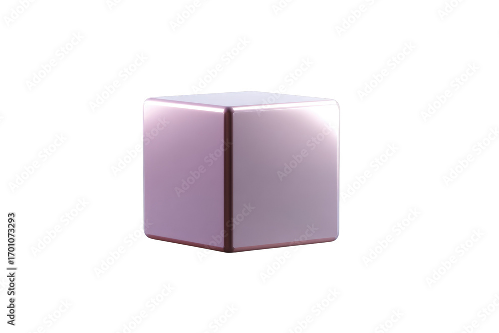 Poster a glossy, pale pink cube with rounded edges, isolated on a transparent background. background remove