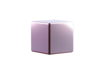 A glossy, pale pink cube with rounded edges, isolated on a transparent background. background removed