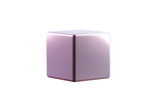 A glossy, pale pink cube with rounded edges, isolated on a transparent background. background removed - Powered by Adobe