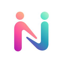 people logo icon vector with letter N element in flat style design