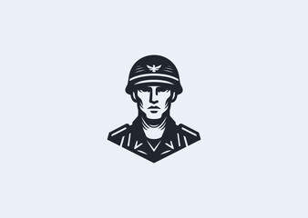 A soldier line art logo, symbolizing bravery, discipline, protection, and honor