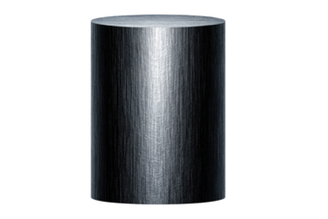 A brushed metal cylinder, isolated on a transparent background.  Clean, simple, and elegant. background removed
