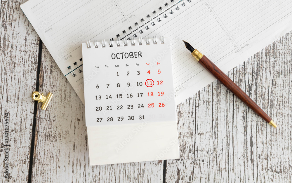 Poster october month, appointment date with number cube design. date 11.