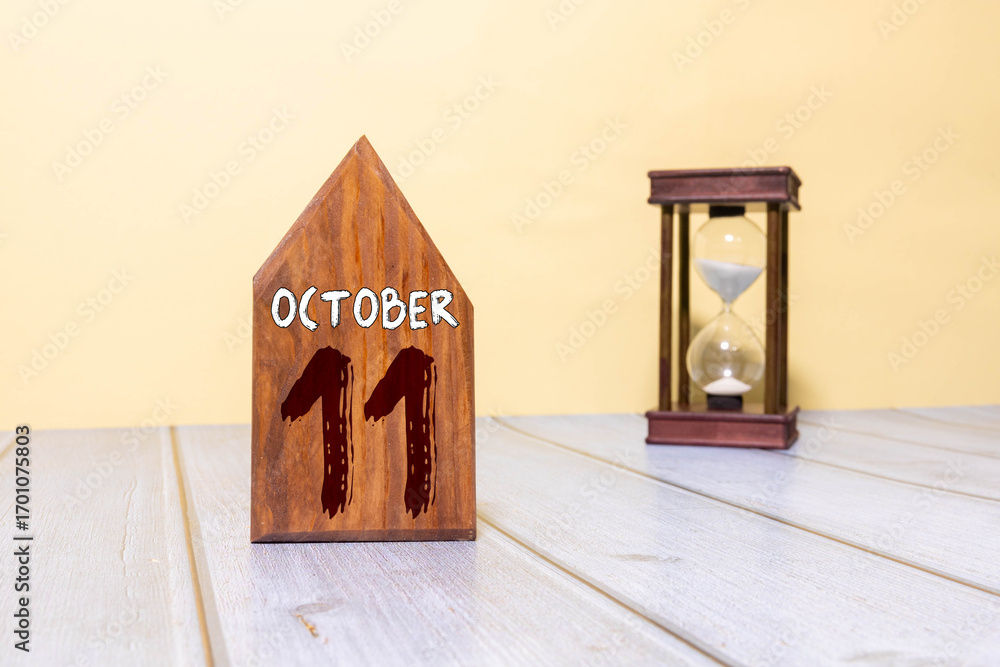 Poster october month, appointment date with number cube design. date 11.