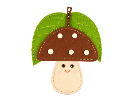 Handmade Felt Mushroom Ornament with Smiling Face.