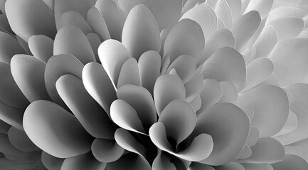 Abstract grayscale floral.  Layered petals in soft tones