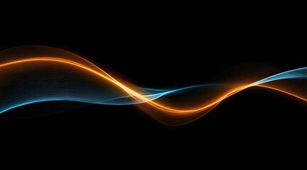 Abstract design of two intertwined, glowing, wavy lines in orange and blue against a black background