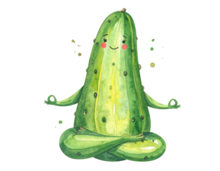 Meditating Cucumber A Whimsical Watercolor Illustration for Health and Wellness.