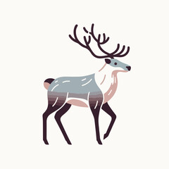 Big antler deer with a simple and minimalist flat design using a white background