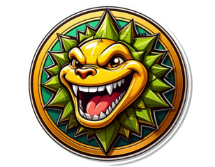 Menacing Cartoon Sun Character with Sharp Teeth and Sinister Grin.