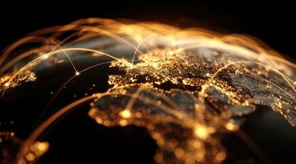 Global network, glowing connections, illuminated world map